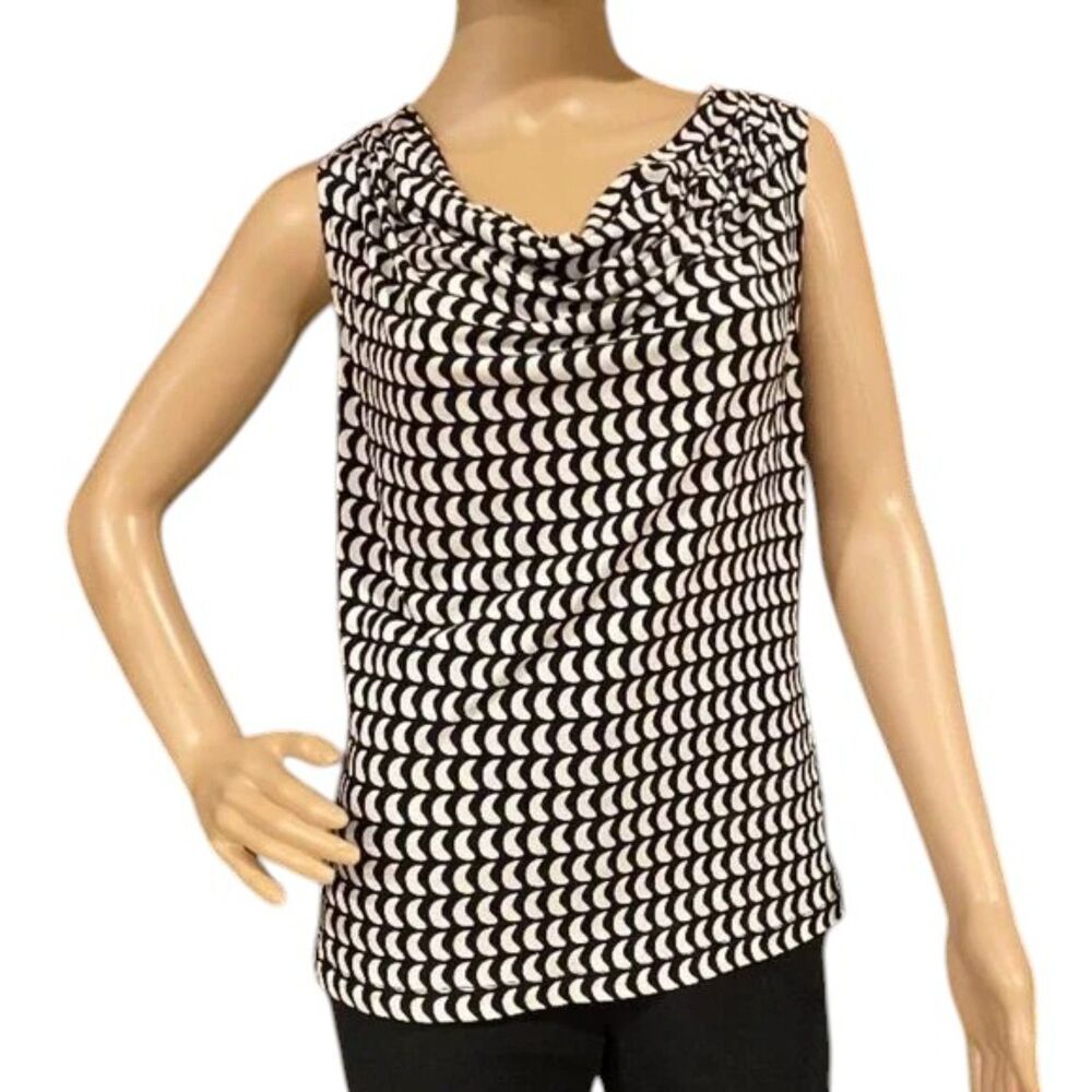 CALVIN KLEIN Women’s Black & White Cowl Neck Sleeveless Dressy Blouse Sz M
